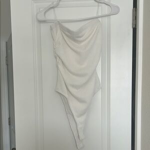 White Ribbed Strapless Bodysuit